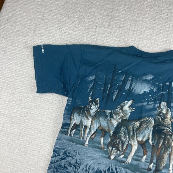 Vintage USA MADE Wolf Print T Shirt Men’s L All Over Print AOP Nature 90s - Picture 9 of 16